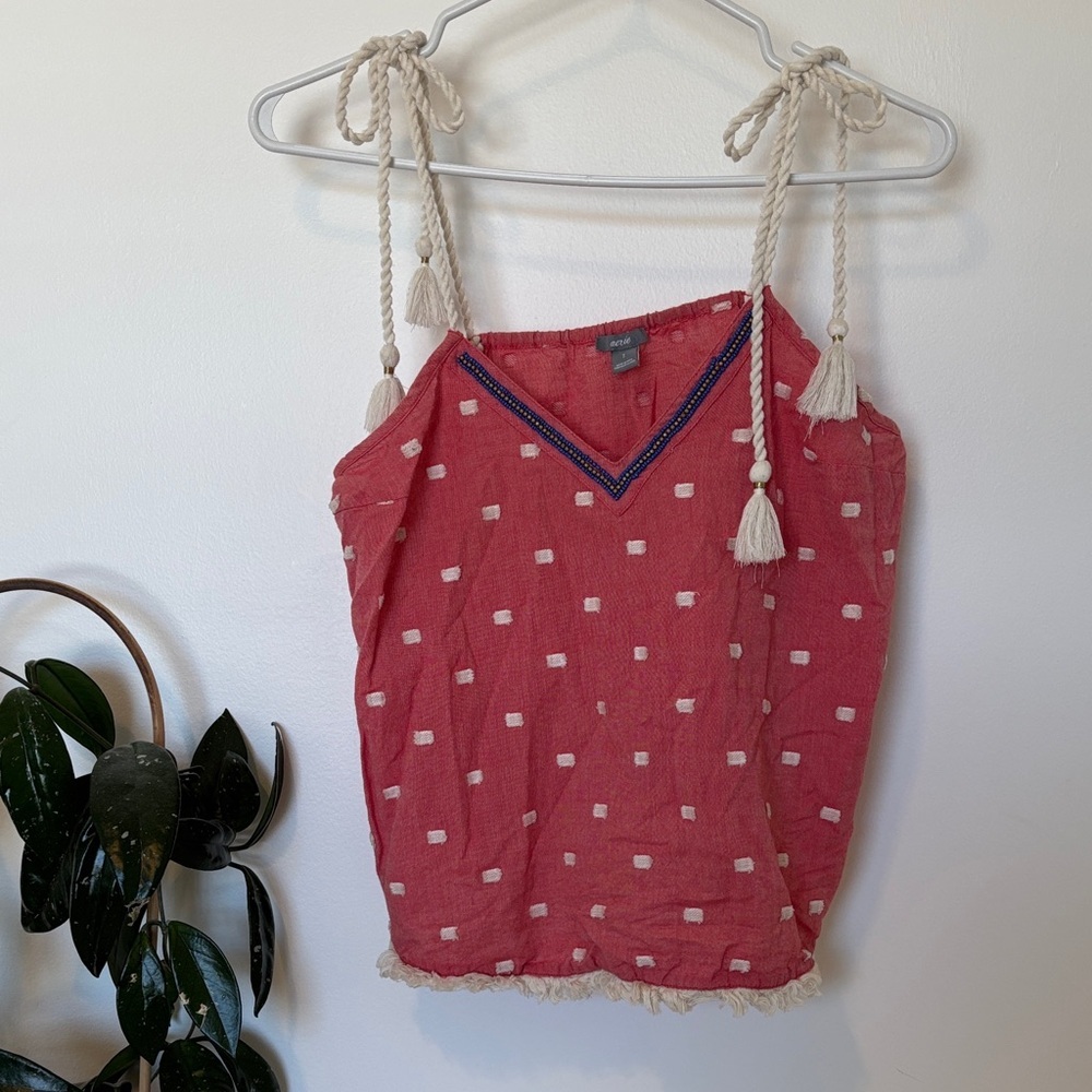 Aerie pink and cream Tank Top with Tassels